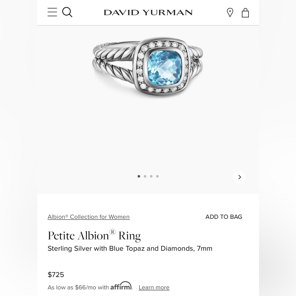 David Yurman Petite Albion Ring - Size 7
Blue Topaz and Diamonds